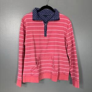 Boden Pink Striped Quarter Zip Contrast Collar Sweatshirt - Size Medium - Preppy